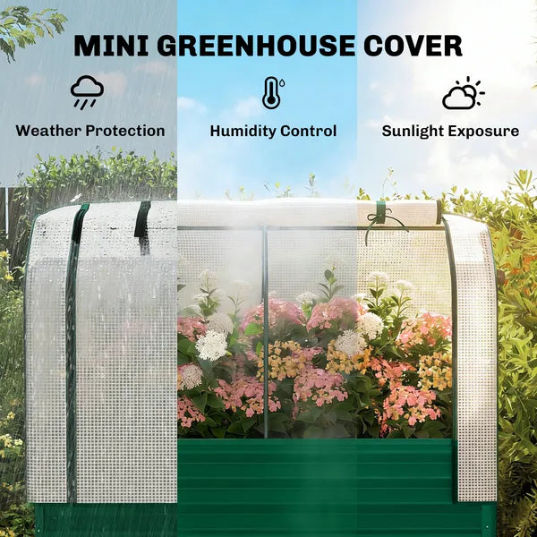 Outsunny Galvanised Raised Garden Bed with Greenhouse Cover, Metal Elevated Garden Bed with Bed Liner, Bottom Shelf, Green - product image 4