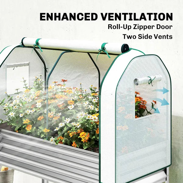 Outsunny Galvanised Raised Garden Bed with Greenhouse Cover, Metal Elevated Garden Bed with Bed Liner, Bottom Shelf, Silver - product image 5