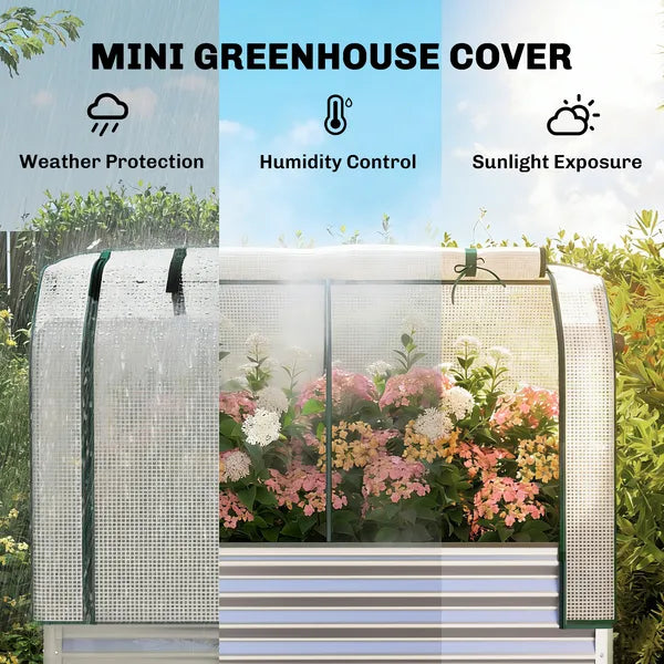 Outsunny Galvanised Raised Garden Bed with Greenhouse Cover, Metal Elevated Garden Bed with Bed Liner, Bottom Shelf, Silver - product image 4