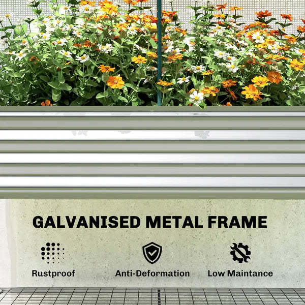 Outsunny Galvanised Raised Garden Bed with Greenhouse Cover, Metal Elevated Garden Bed with Bed Liner, Bottom Shelf, Silver - product image 8
