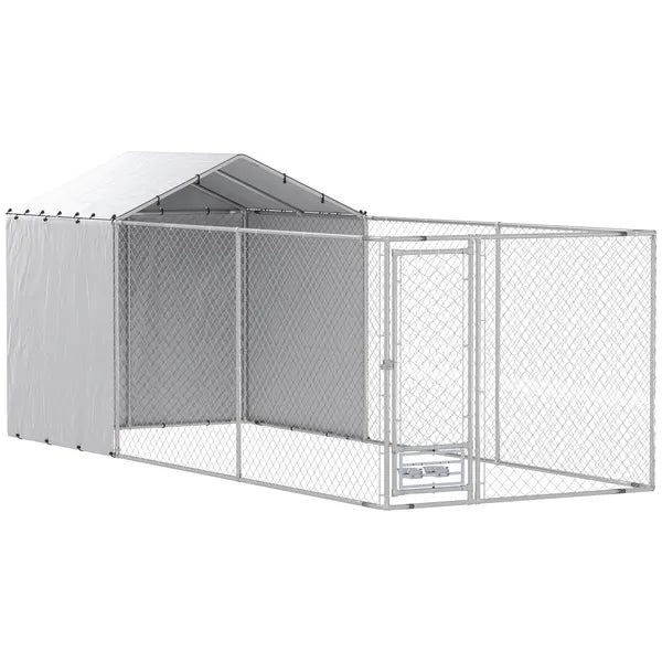 PawHut Galvanized Chain Link Large Outdoor Dog Kennel with Waterproof and UV-Resistant Cover, for MandL Dogs, 19.7' x 7.5' x 7.5' - product image 11