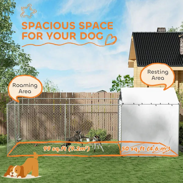 PawHut Galvanized Chain Link Large Outdoor Dog Kennel with Waterproof and UV-Resistant Cover, for MandL Dogs, 19.7' x 7.5' x 7.5' - product image 4
