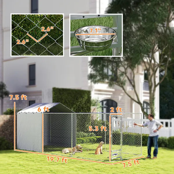 PawHut Galvanized Chain Link Large Outdoor Dog Kennel with Waterproof and UV-Resistant Cover, for MandL Dogs, 19.7' x 7.5' x 7.5' - product image 3