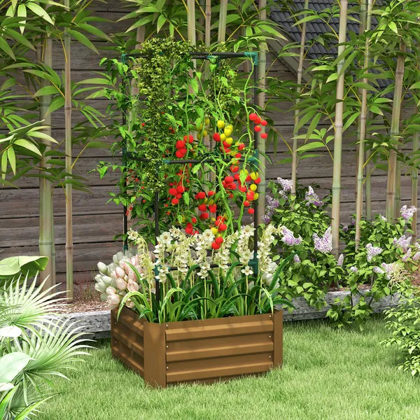 Galvanized Planter Box, 24" x 24" x 11.75" Raised Garden Bed with Tomato Cage for Climbing Vines, Brown - product image 10