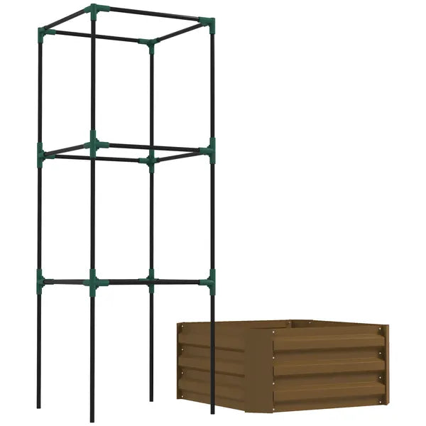 Galvanized Planter Box, 24" x 24" x 11.75" Raised Garden Bed with Tomato Cage for Climbing Vines, Brown - product image 8