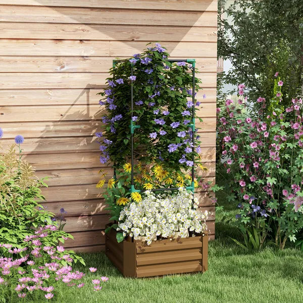 Galvanized Planter Box, 24" x 24" x 11.75" Raised Garden Bed with Tomato Cage for Climbing Vines, Brown - product image 2