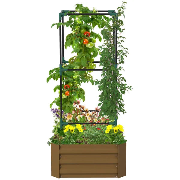 Galvanized Planter Box, 24" x 24" x 11.75" Raised Garden Bed with Tomato Cage for Climbing Vines, Brown - product image 11