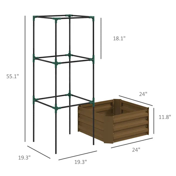 Galvanized Planter Box, 24" x 24" x 11.75" Raised Garden Bed with Tomato Cage for Climbing Vines, Brown - product image 3