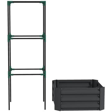 Galvanized Planter Box, 24" x 24" x 11.75" Raised Garden Bed with Tomato Cage for Climbing Vines, Dark Gray - product image 1