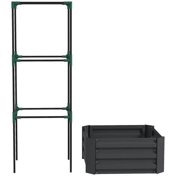 Galvanized Planter Box, 24" x 24" x 11.75" Raised Garden Bed with Tomato Cage for Climbing Vines, Dark Gray - product image 1