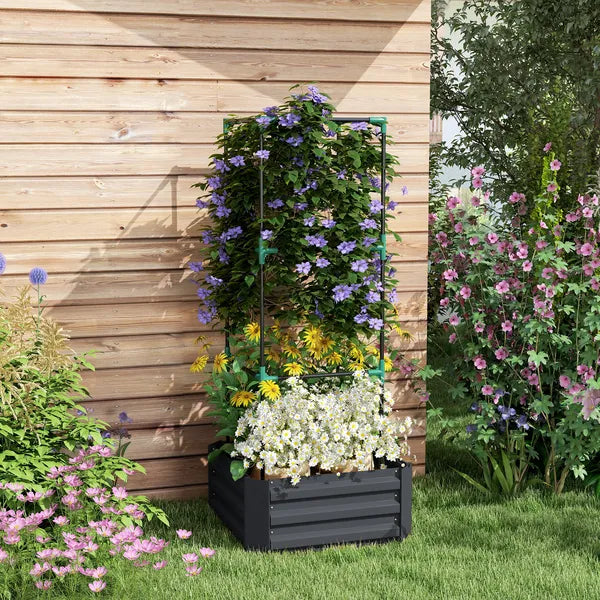 Galvanized Planter Box, 24" x 24" x 11.75" Raised Garden Bed with Tomato Cage for Climbing Vines, Dark Gray - product image 2