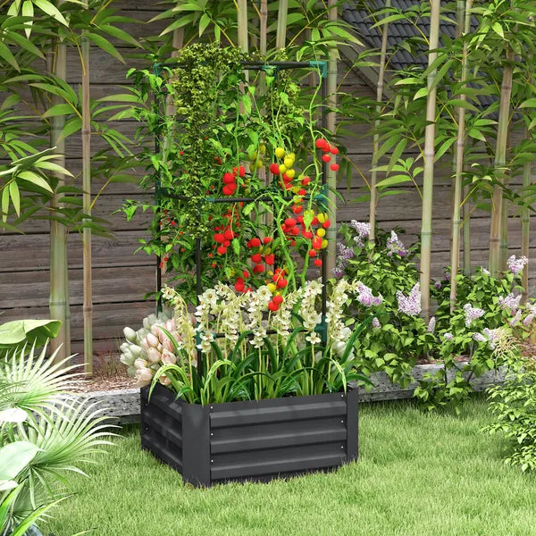 Galvanized Planter Box, 24" x 24" x 11.75" Raised Garden Bed with Tomato Cage for Climbing Vines, Dark Gray - product image 10