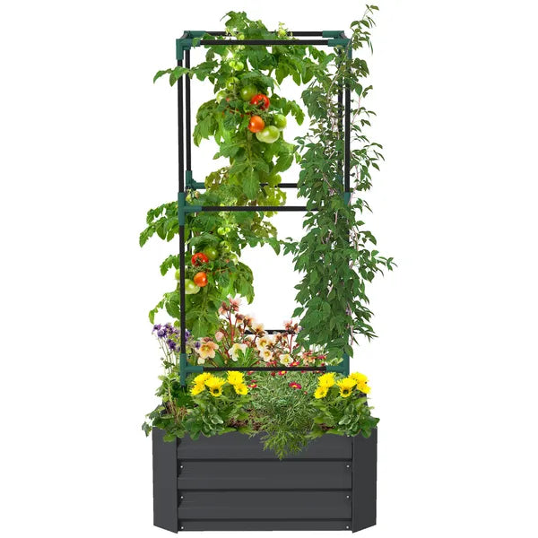 Galvanized Planter Box, 24" x 24" x 11.75" Raised Garden Bed with Tomato Cage for Climbing Vines, Dark Gray - product image 11