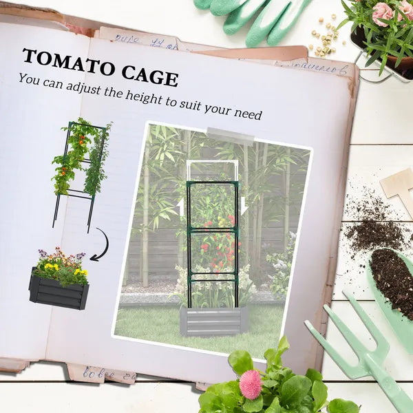 Galvanized Planter Box, 24" x 24" x 11.75" Raised Garden Bed with Tomato Cage for Climbing Vines, Dark Gray - product image 4