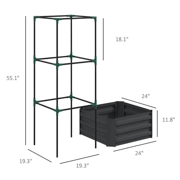 Galvanized Planter Box, 24" x 24" x 11.75" Raised Garden Bed with Tomato Cage for Climbing Vines, Dark Gray - product image 3