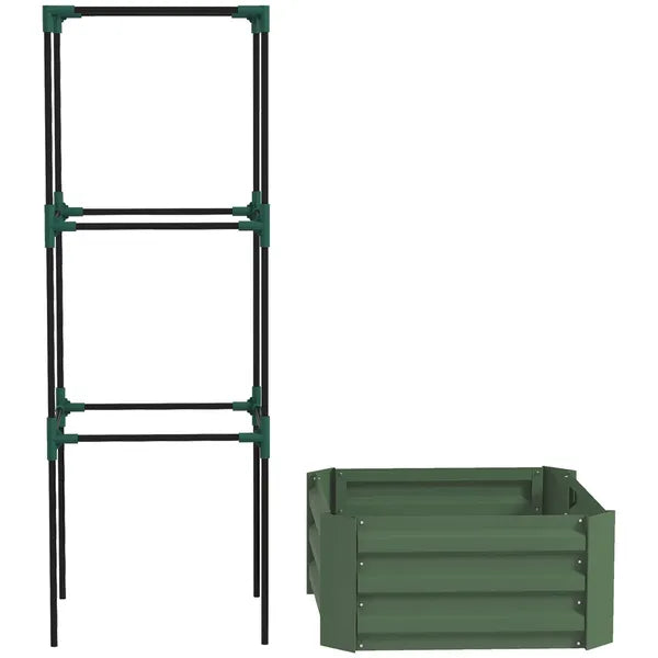 Outsunny Galvanized Planter Box, 24" x 24" x 11.75" Raised Garden Bed with Tomato Cage for Climbing Vines, Light Green - product image 1