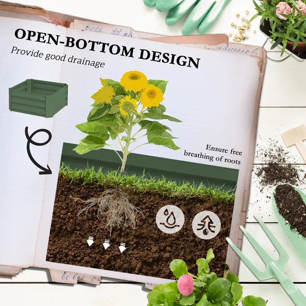Outsunny Galvanized Planter Box, 24" x 24" x 11.75" Raised Garden Bed with Tomato Cage for Climbing Vines, Light Green - product image 5