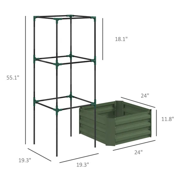 Outsunny Galvanized Planter Box, 24" x 24" x 11.75" Raised Garden Bed with Tomato Cage for Climbing Vines, Light Green - product image 3