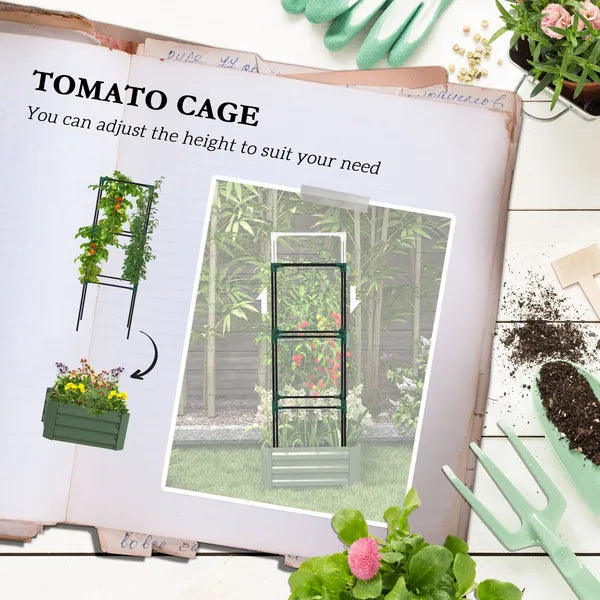 Outsunny Galvanized Planter Box, 24" x 24" x 11.75" Raised Garden Bed with Tomato Cage for Climbing Vines, Light Green - product image 4
