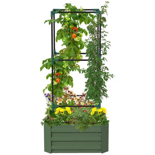 Outsunny Galvanized Planter Box, 24" x 24" x 11.75" Raised Garden Bed with Tomato Cage for Climbing Vines, Light Green - product image 11