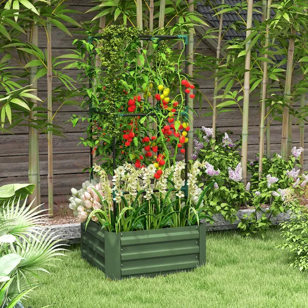 Outsunny Galvanized Planter Box, 24" x 24" x 11.75" Raised Garden Bed with Tomato Cage for Climbing Vines, Light Green - product image 10