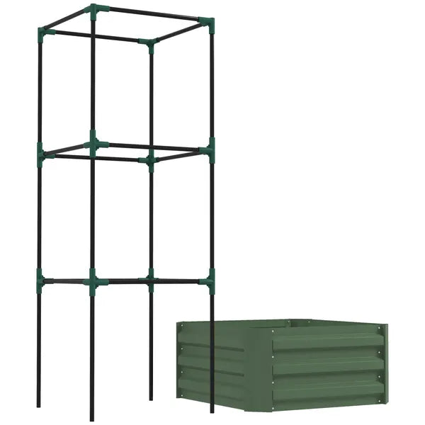 Outsunny Galvanized Planter Box, 24" x 24" x 11.75" Raised Garden Bed with Tomato Cage for Climbing Vines, Light Green - product image 8