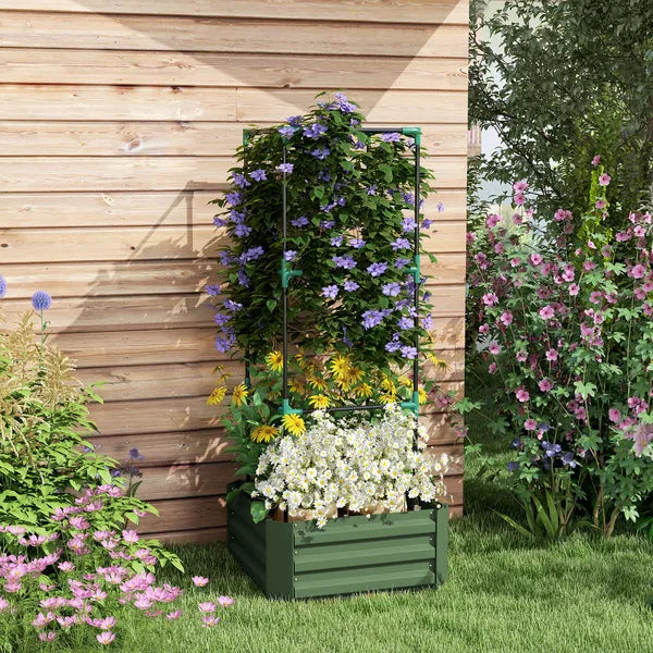 Outsunny Galvanized Planter Box, 24" x 24" x 11.75" Raised Garden Bed with Tomato Cage for Climbing Vines, Light Green - product image 2