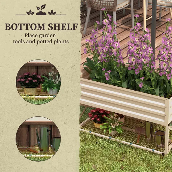 Outsunny Galvanized Raised Garden Bed Cream Metal Planter Box with Legs Storage Shelf Bed Liner for Efficient Gardening - product image 5