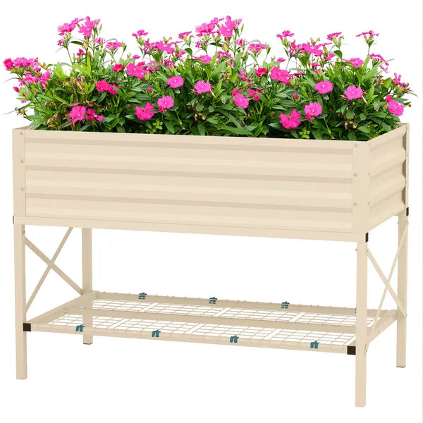 Outsunny Galvanized Raised Garden Bed Cream Metal Planter Box with Legs Storage Shelf Bed Liner for Efficient Gardening - product image 1