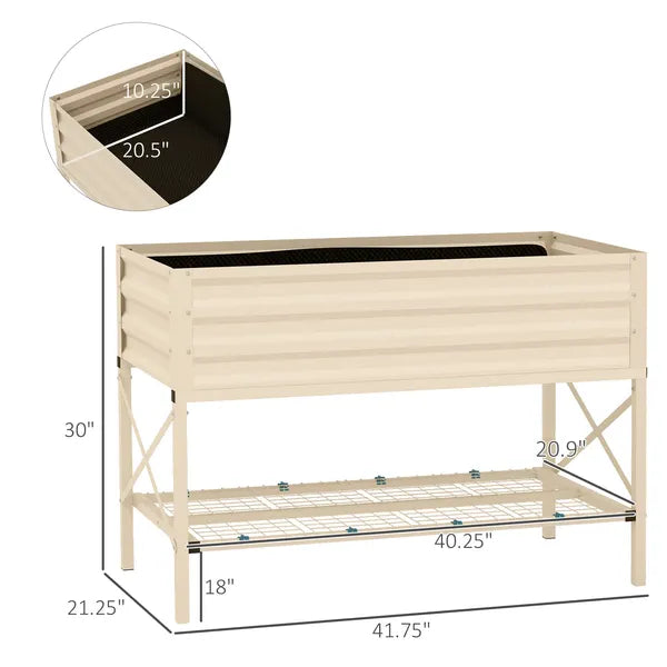 Outsunny Galvanized Raised Garden Bed Cream Metal Planter Box with Legs Storage Shelf Bed Liner for Efficient Gardening - product image 3