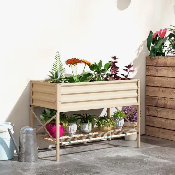 Outsunny Galvanized Raised Garden Bed Cream Metal Planter Box with Legs Storage Shelf Bed Liner for Efficient Gardening - product image 2