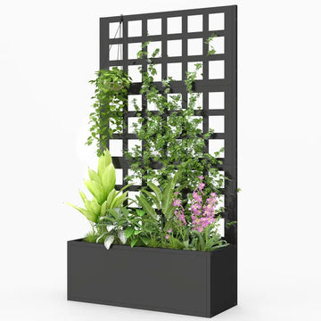 Outsunny Galvanized Raised Garden Bed Planter Box with Trellis for Climbing Plants, Vegetable, Vines, 24 Inch x 9 Inch x 44.5 Inch, Black - product image 1