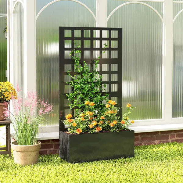 Outsunny Galvanized Raised Garden Bed Planter Box with Trellis for Climbing Plants, Vegetable, Vines, 24 Inch x 9 Inch x 44.5 Inch, Black - product image 9