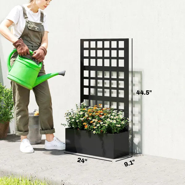 Outsunny Galvanized Raised Garden Bed Planter Box with Trellis for Climbing Plants, Vegetable, Vines, 24 Inch x 9 Inch x 44.5 Inch, Black - product image 3