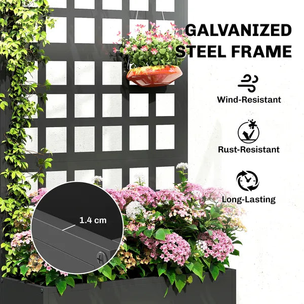 Outsunny Galvanized Raised Garden Bed Planter Box with Trellis for Climbing Plants, Vegetable, Vines, 24 Inch x 9 Inch x 44.5 Inch, Black - product image 4