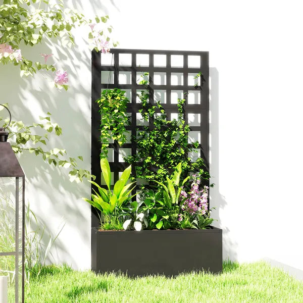 Outsunny Galvanized Raised Garden Bed Planter Box with Trellis for Climbing Plants, Vegetable, Vines, 24 Inch x 9 Inch x 44.5 Inch, Black - product image 8