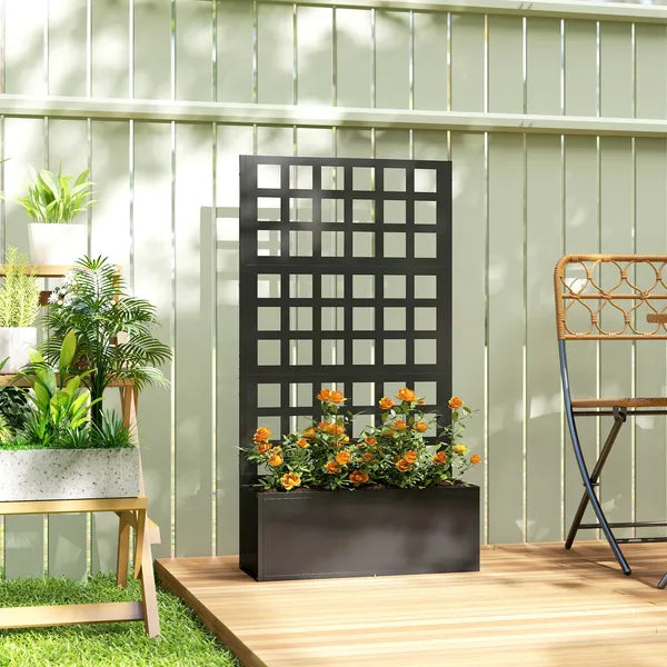 Outsunny Galvanized Raised Garden Bed Planter Box with Trellis for Climbing Plants, Vegetable, Vines, 24 Inch x 9 Inch x 44.5 Inch, Black - product image 2