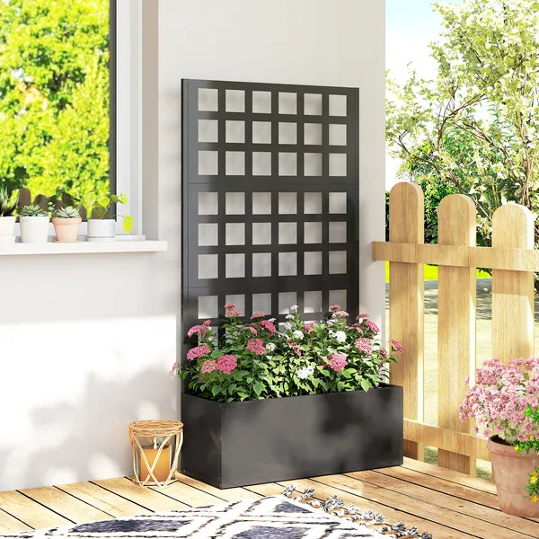 Outsunny Galvanized Raised Garden Bed Planter Box with Trellis for Climbing Plants, Vegetable, Vines, 24 Inch x 9 Inch x 44.5 Inch, Black - product image 10