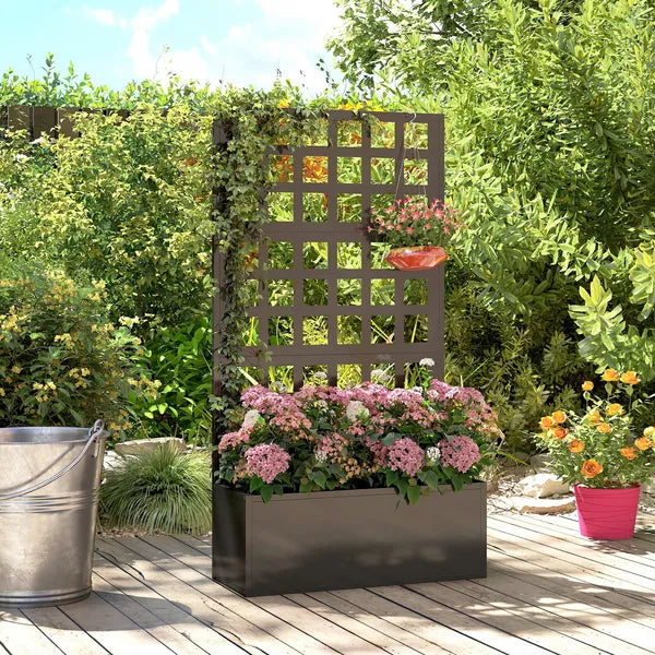 Outsunny Galvanized Raised Garden Bed Planter Box with Trellis for Climbing Plants, Vegetable, Vines, 24 Inch x 9 Inch x 44.5 Inch, Black - product image 7
