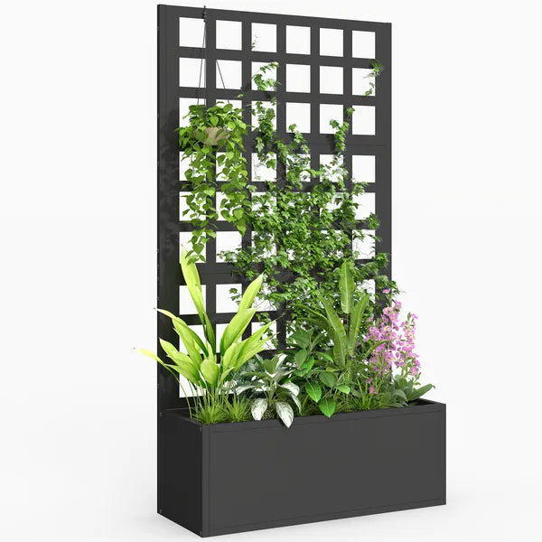 Outsunny Galvanized Raised Garden Bed Planter Box with Trellis for Climbing Plants, Vegetable, Vines, 24 Inch x 9 Inch x 44.5 Inch, Black - product image 11