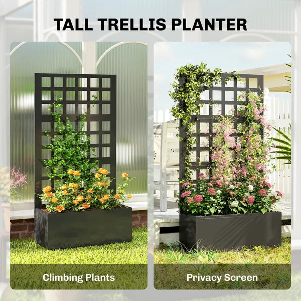 Outsunny Galvanized Raised Garden Bed Planter Box with Trellis for Climbing Plants, Vegetable, Vines, 24 Inch x 9 Inch x 44.5 Inch, Black - product image 5