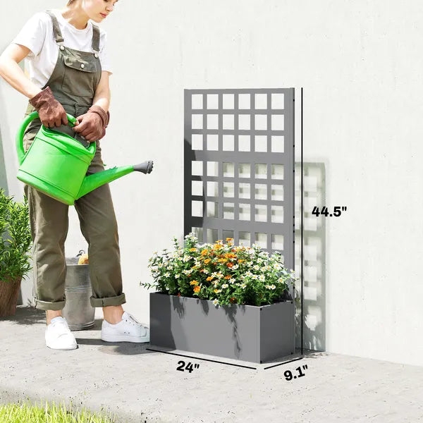 Outsunny Galvanized Raised Garden Bed Planter Box with Trellis for Climbing Plants, Vegetable, Vines, 24 Inch x 9 Inch x 44.5 Inch, Gray - product image 3