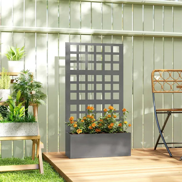 Outsunny Galvanized Raised Garden Bed Planter Box with Trellis for Climbing Plants, Vegetable, Vines, 24 Inch x 9 Inch x 44.5 Inch, Gray - product image 2