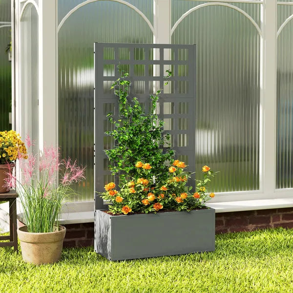 Outsunny Galvanized Raised Garden Bed Planter Box with Trellis for Climbing Plants, Vegetable, Vines, 24 Inch x 9 Inch x 44.5 Inch, Gray - product image 9
