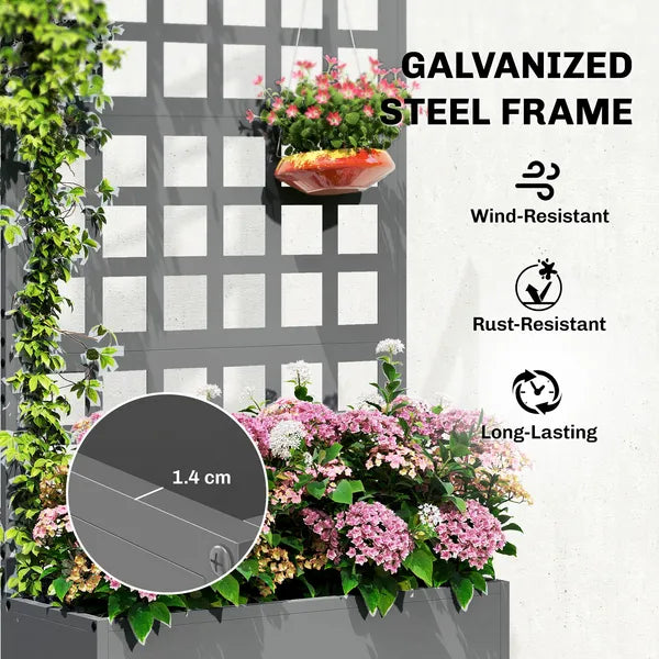 Outsunny Galvanized Raised Garden Bed Planter Box with Trellis for Climbing Plants, Vegetable, Vines, 24 Inch x 9 Inch x 44.5 Inch, Gray - product image 4