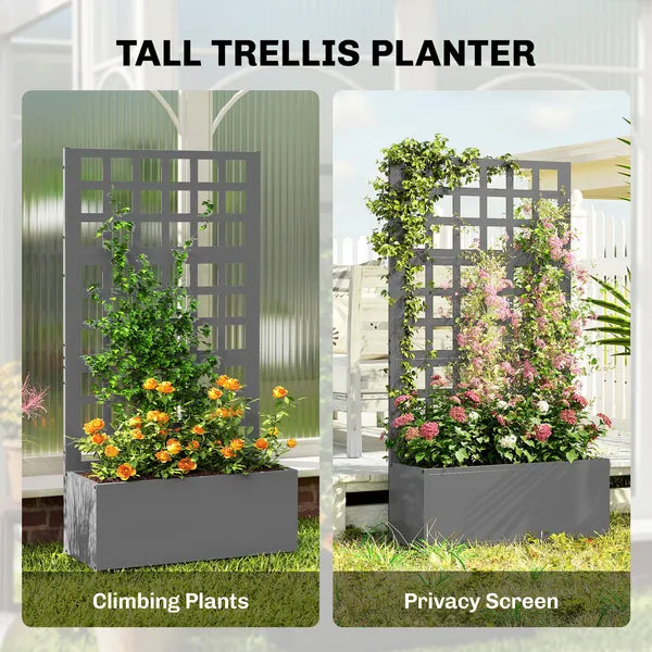 Outsunny Galvanized Raised Garden Bed Planter Box with Trellis for Climbing Plants, Vegetable, Vines, 24 Inch x 9 Inch x 44.5 Inch, Gray - product image 5