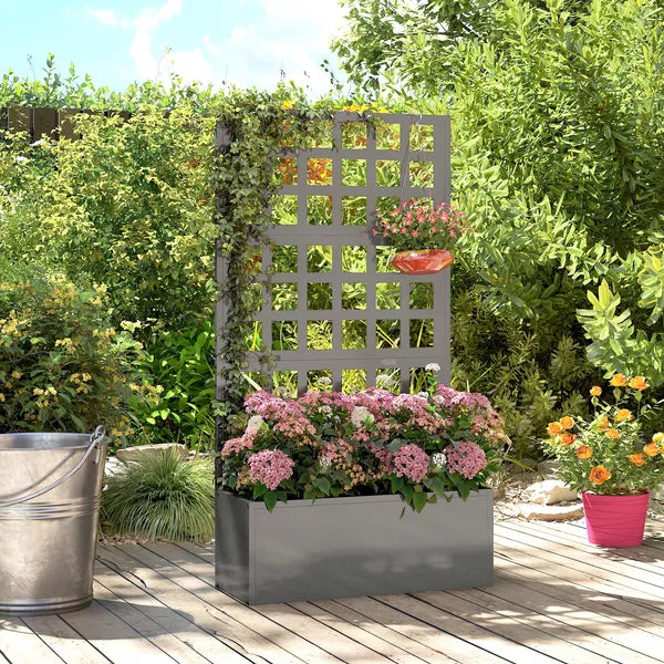 Outsunny Galvanized Raised Garden Bed Planter Box with Trellis for Climbing Plants, Vegetable, Vines, 24 Inch x 9 Inch x 44.5 Inch, Gray - product image 7