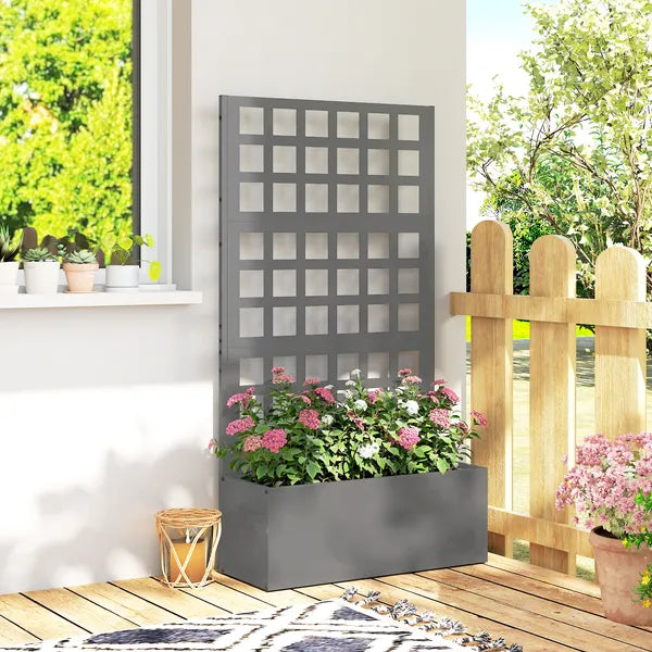 Outsunny Galvanized Raised Garden Bed Planter Box with Trellis for Climbing Plants, Vegetable, Vines, 24 Inch x 9 Inch x 44.5 Inch, Gray - product image 10