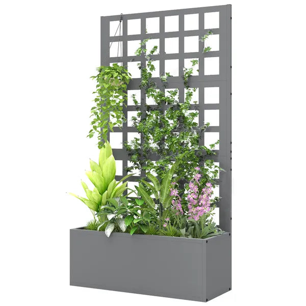 Outsunny Galvanized Raised Garden Bed Planter Box with Trellis for Climbing Plants, Vegetable, Vines, 24 Inch x 9 Inch x 44.5 Inch, Gray - product image 1