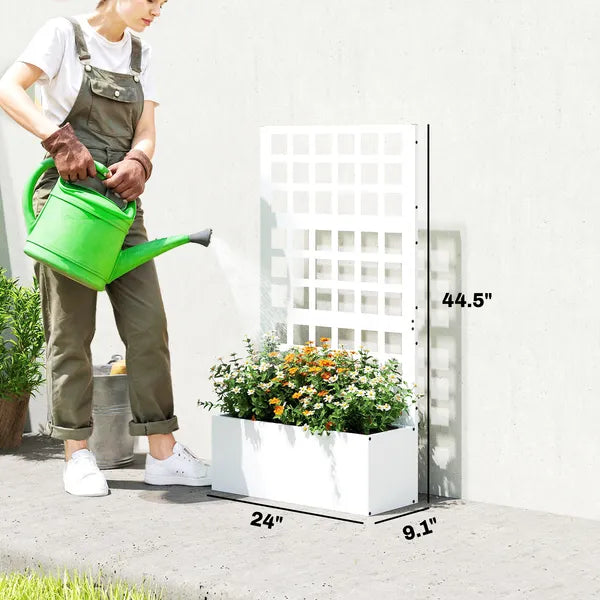 Outsunny Galvanized Raised Garden Bed Planter Box with Trellis for Climbing Plants, Vegetable, Vines, 24 Inch x 9 Inch x 44.5 Inch, White - product image 3